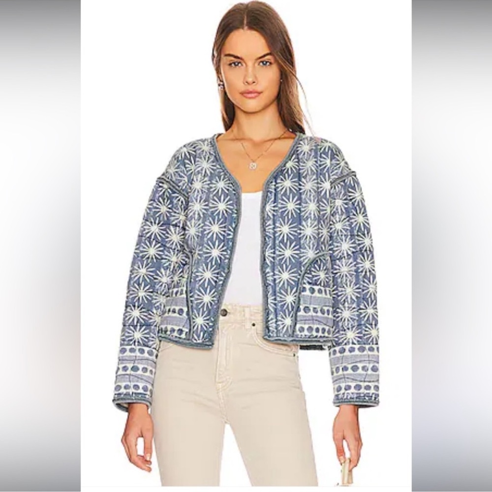Kara Quilted Cardi Jacket in Pacific Combo